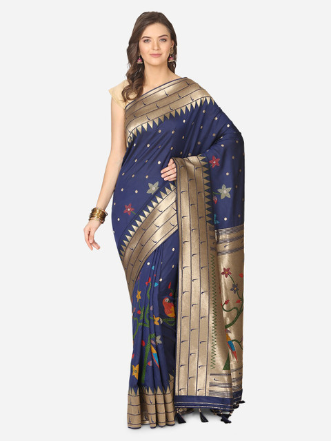 

BOMBAY SELECTIONS Navy Blue Printed Banarasi Saree