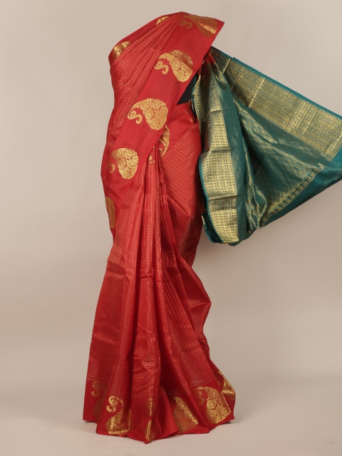 

Pothys Red & Green Pure Silk Checked Kanjeevaram Saree