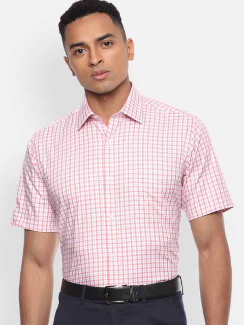 

Van Heusen Men White & Coral Regular Fit Checked Cotton Formal Shirt