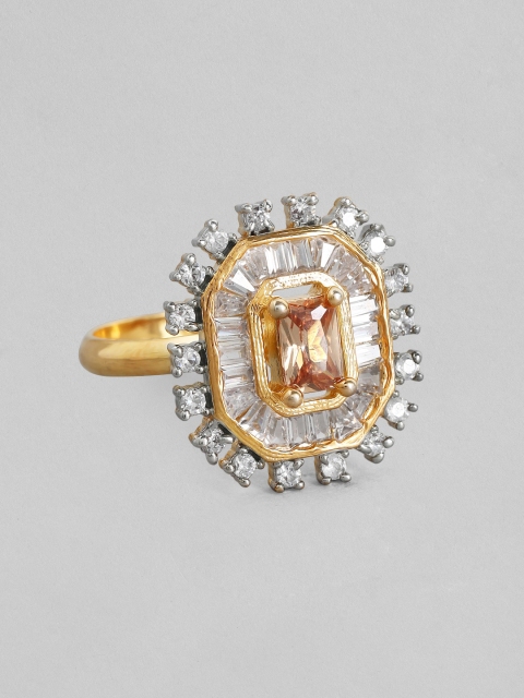 

Rubans Gold-Plated White CZ-Studded Adjustable Handcrafted Finger Ring