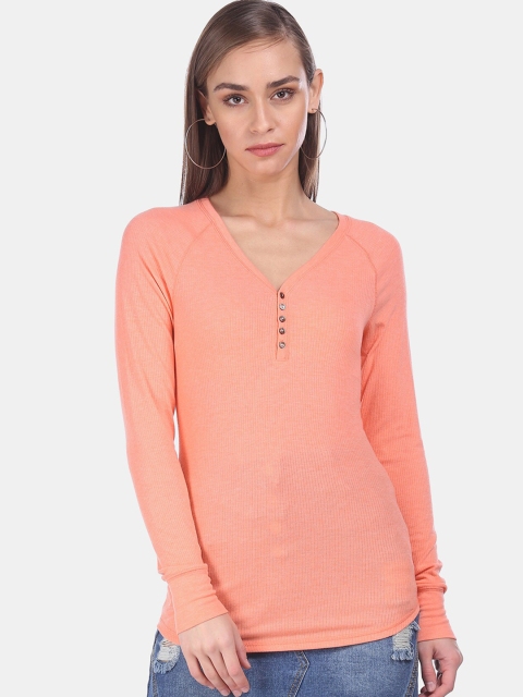 

GAP Women Orange Raglan Sleeve Patterned Knit Top