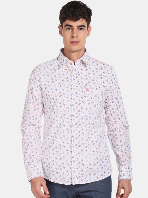 

U.S. Polo Assn. Men White Regular Fit Printed Casual Cotton Shirt
