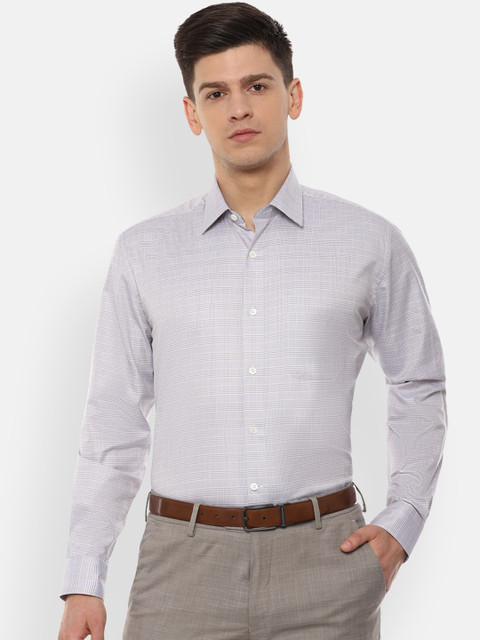 

Luxure by Louis Philippe Men Grey & Blue Regular Fit Checked Cotton Formal Shirt
