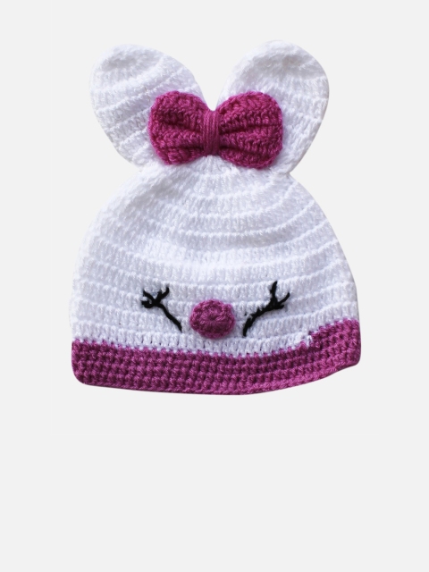 

Woonie Unisex Kids White & Purple Self Design Acrylic Wool Beanie