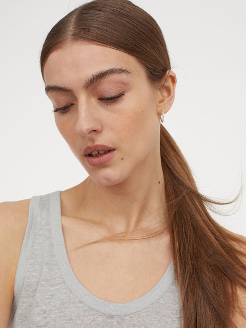 

H&M Women Grey Solid Linen Jersey Vest Top