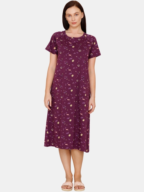 

Zivame Purple & Pink Printed Nightdress