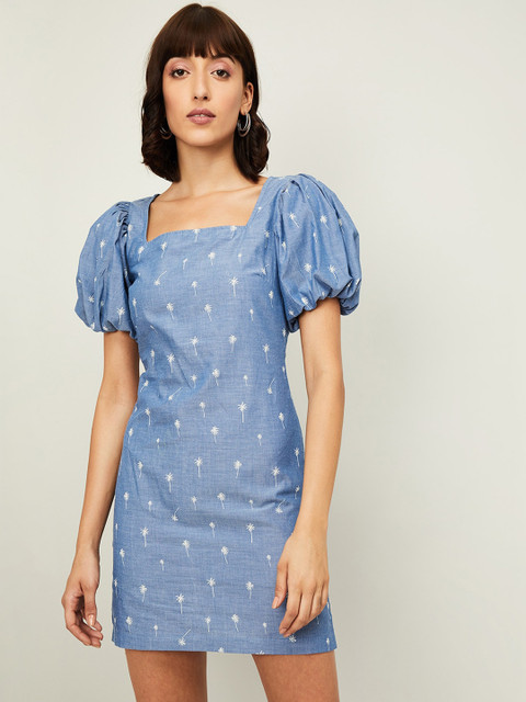

Ginger by Lifestyle Women Blue Printed Sheath Dress