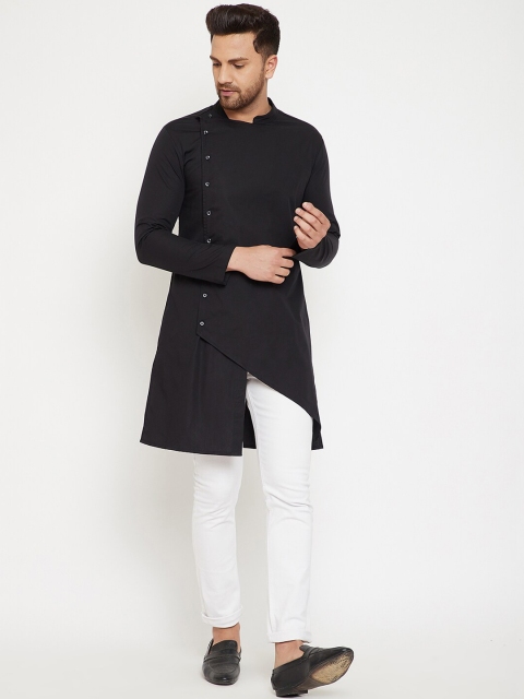 

Hypernation Men Black Mandarin Collar Kurta