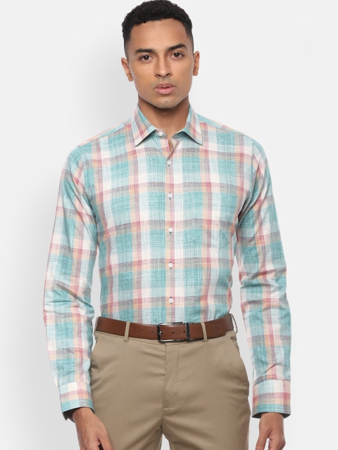 

Van Heusen Men Green & White Regular Fit Checked Cotton Formal Shirt