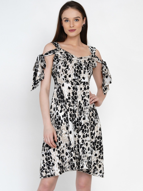 

Texco Women Cream-Coloured Printed Fit and Flare Dress