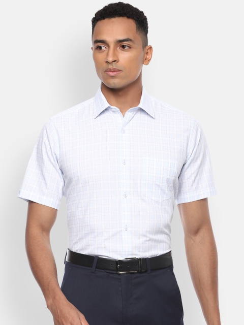 

Van Heusen Men White & Blue Regular Fit Checked Formal Shirt Formal Shirt