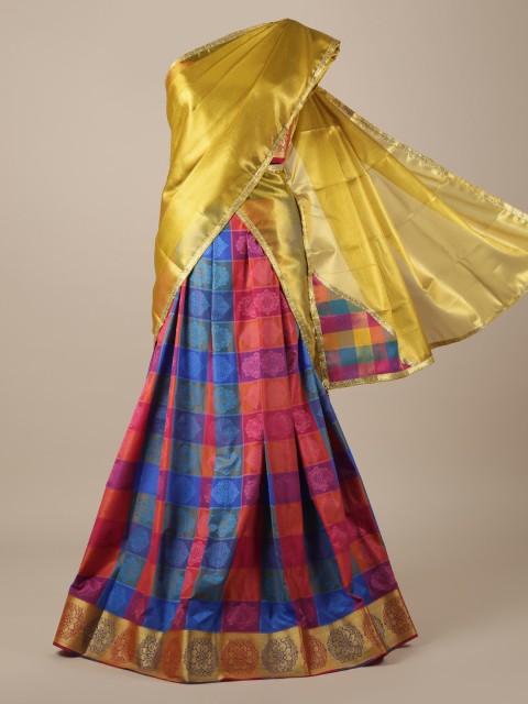 

Pothys Blue & Pink Woven Design Unstitched Lehenga & Blouse with Dupatta