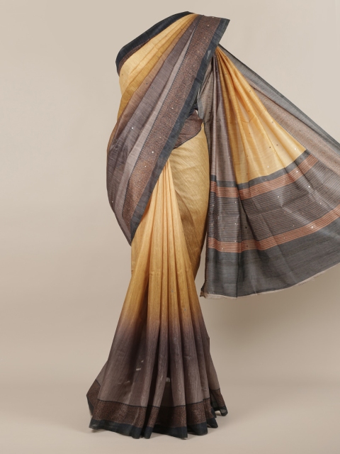 

Pothys Beige & Blue Jute Silk Colourblocked Saree