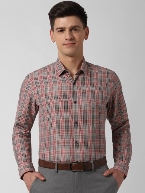 

Peter England Men Beige & Red Regular Fit Checked Formal Shirt