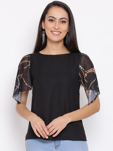 

ALL WAYS YOU Black Flared Sleeves Georgette Regular Top