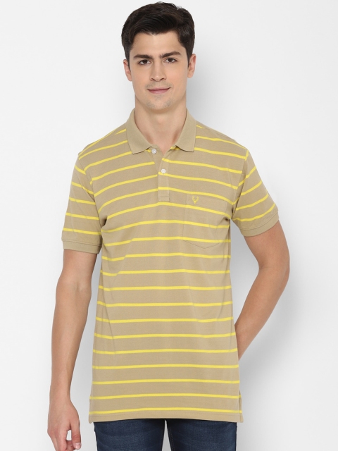 

Allen Solly Men Beige & Yellow Striped Polo Collar T-shirt