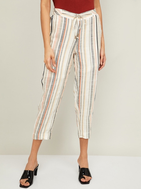 

CODE by Lifestyle Women Beige & Grey Regular Fit Striped Regular Trousers