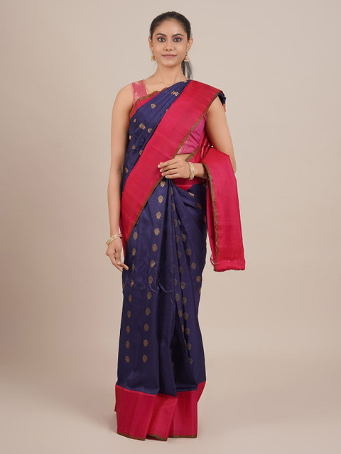 

Pothys Navy Blue & Pink Pure Silk Woven Design Gadwal Saree