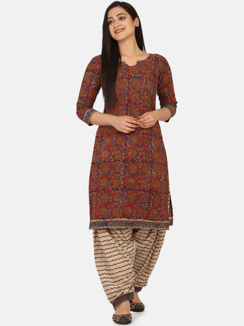 

Shaily Rust & Beige Pure Cotton Unstitched Dress Material