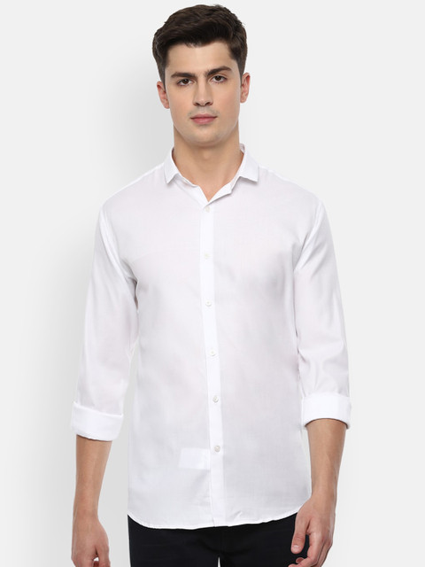 

V Dot Men White Regular Fit Solid Casual Shirt