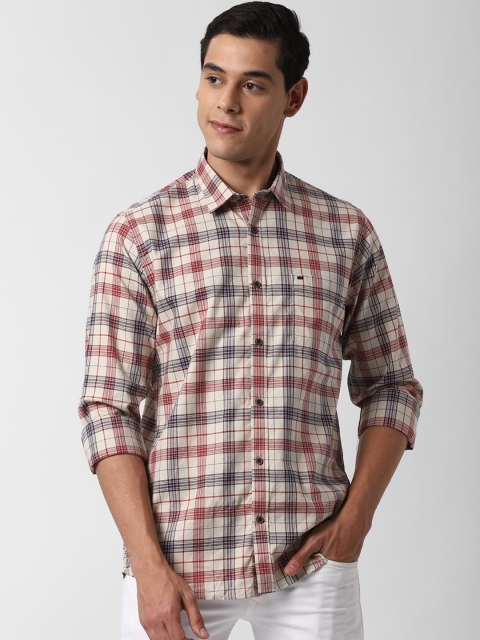 

Peter England Casuals Men Beige & Navy Blue Regular Fit Checked Cotton Casual Shirt