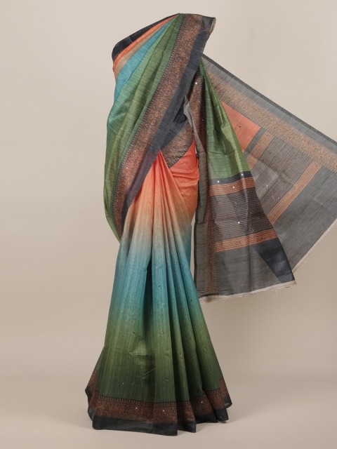 

Pothys Multicoloured Colourblocked Jute Silk Saree, Multi