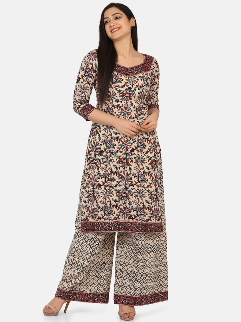 

Shaily Cream-Coloured & Maroon Pure Cotton Unstitched Dress Material