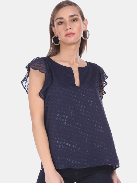 

GAP Blue Embellished Flutter Sleeves A-Line Top