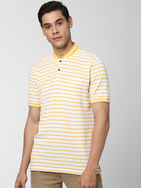 

Peter England Casuals Men White Striped Henley Neck T-shirt