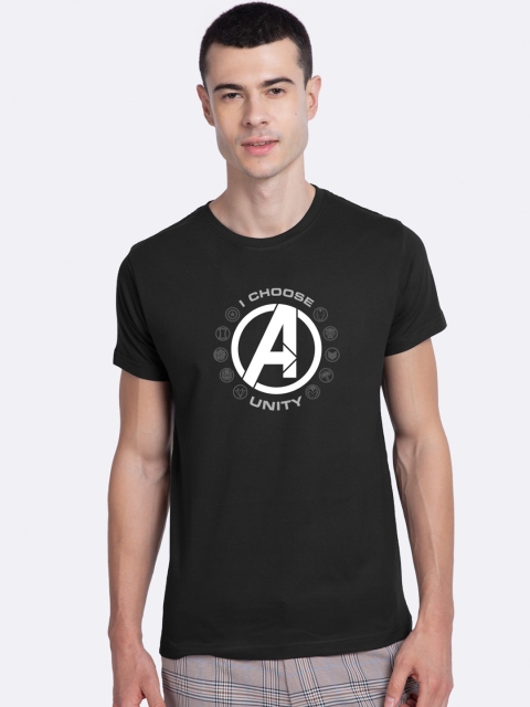 

Bewakoof Men Black White Avengers Printed Round Neck Pure Cotton T-shirt