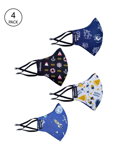 

Ariana Unisex Kids Pack Of 4 Multicoloured Printed 2-Ply Reusable Cloth Masks, Multi