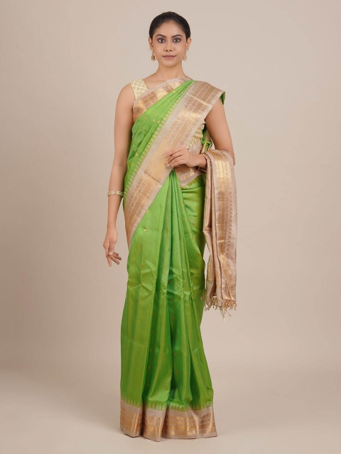 

Pothys Green & Gold-Toned Pure Silk Woven Design Gadwal Saree