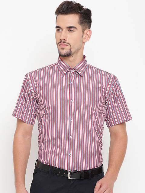 

Hancock Men Red & Off-White Slim Fit Striped Formal Shirt