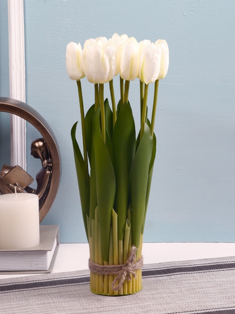 

TAYHAA Set Of 12 Cream-Colour & Green Artificial Tulip Flower Sticks