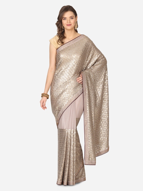 

BOMBAY SELECTIONS Silver-Toned Checked Poly Crepe Saree