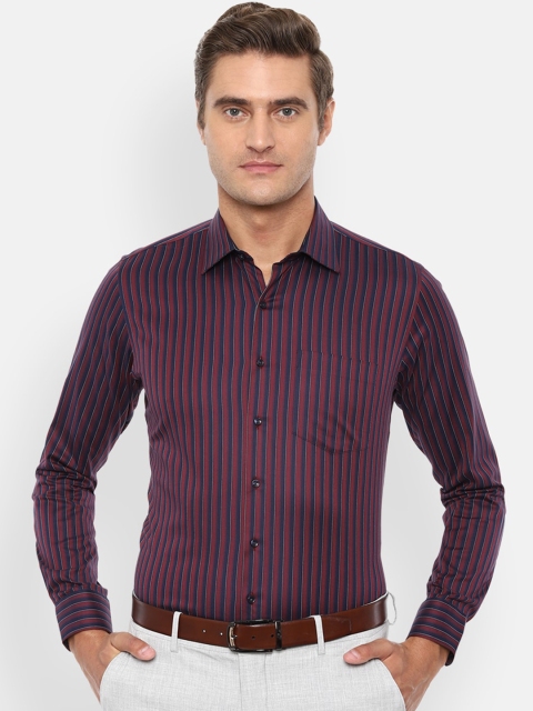 

Van Heusen Men Navy Blue & Maroon Regular Fit Striped Cotton Formal Shirt