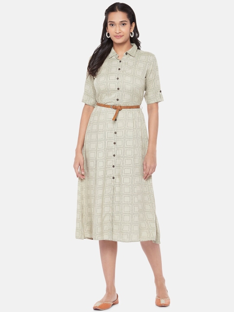 

Ethnicity Women Beige Checked Shirt Dress