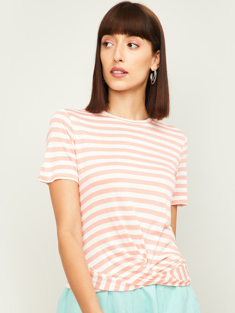 

Ginger by Lifestyle Off White Striped Pure Cotton Regular Top