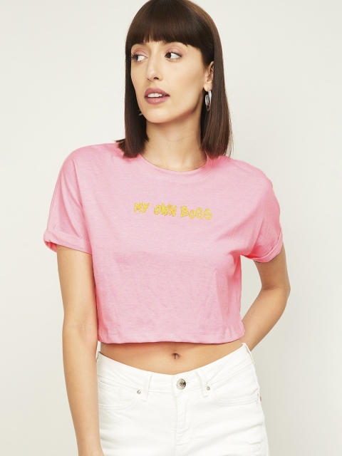 

Ginger by Lifestyle Pink Printed Pure Cotton Regular Crop Top