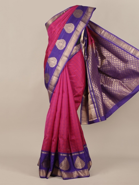 

Pothys Magenta & Blue Pure Silk Woven Design Kanjeevaram Saree
