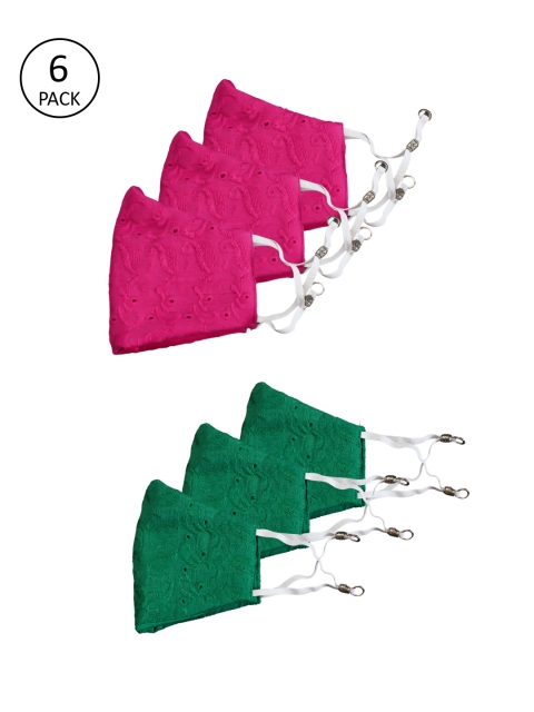 

Bellofox Unisex Pack Of 6 Self Design 3-Ply Resuable Protective Outdoor Masks, Pink