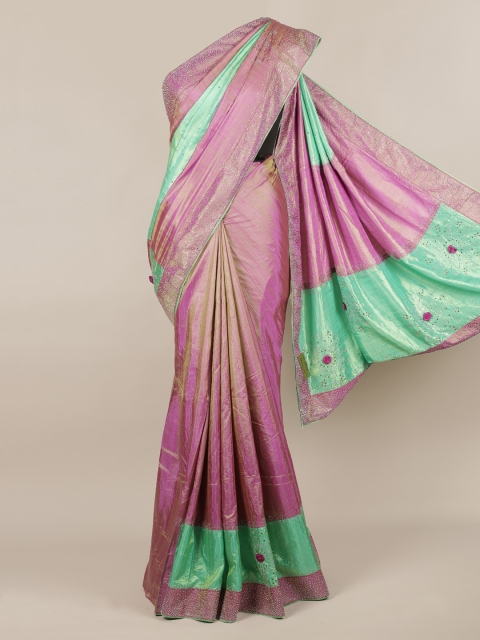 

Pothys Lavender & Green Jute Silk Colourblocked Saree