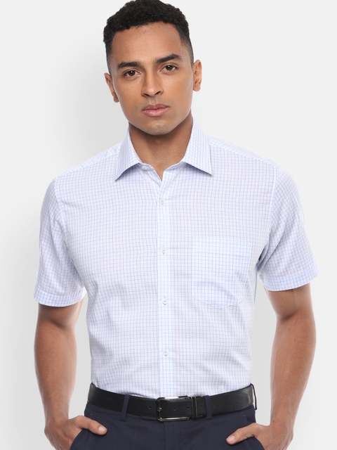 

Van Heusen Men Blue & White Regular Fit Checked Cotton Formal Shirt