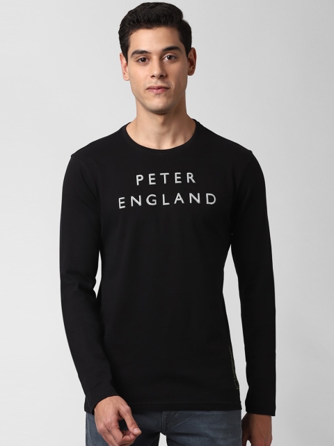 

Peter England Men Black & White Printed Slim Fit Round Neck Pure Cotton T-shirt