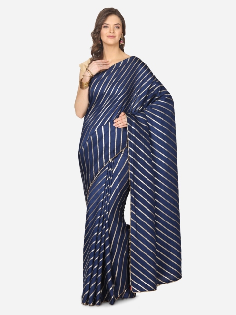 

BOMBAY SELECTIONS Navy Blue Striped Banarasi Saree