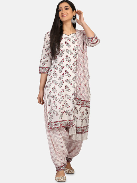 

Shaily Off-White & Maroon Pure Cotton Unstitched Dress Material