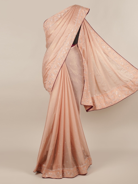 

Pothys Peach-Coloured Embellished Poly Chiffon Saree