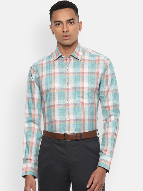 

Van Heusen Men Green & Beige Regular Fit Checked Cotton Formal Shirt