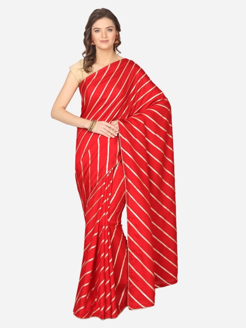 

BOMBAY SELECTIONS Red Striped Banarasi Saree