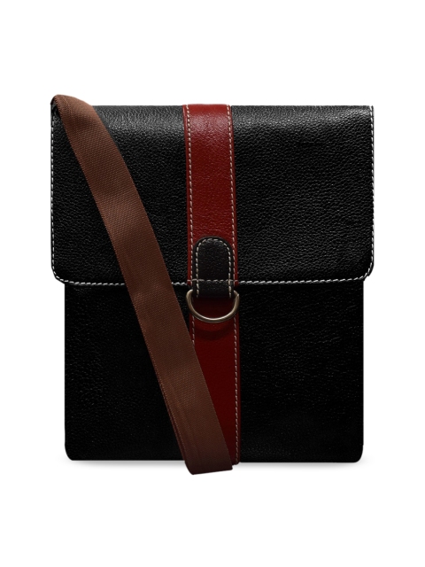 

ABYS Unisex Black & Maroon Textured Leather Messenger Bag